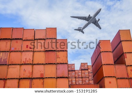 industrial port with containers and air