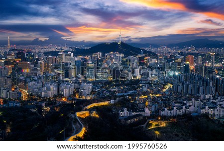 Cityscap of seoul city from top of mountain, South korea