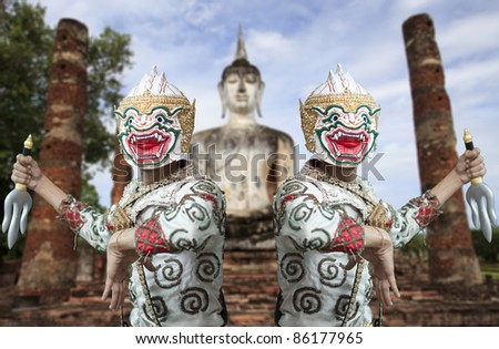 Two monkey warrior in thai culture, the guard of buddha.