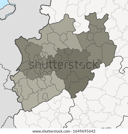 Map of Germany federal state North Rhine-Westphalia with neighboring federal states