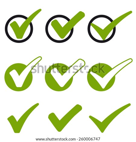 big collection of different green success check marks