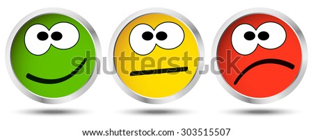 three buttons with happy, neutral and sad emotion faces