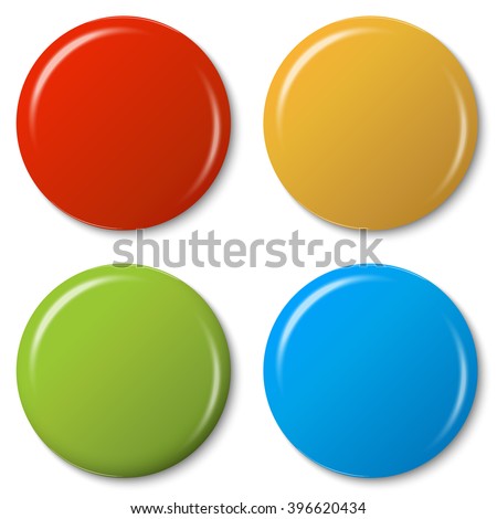 four colored magnets with shadow and light reflex