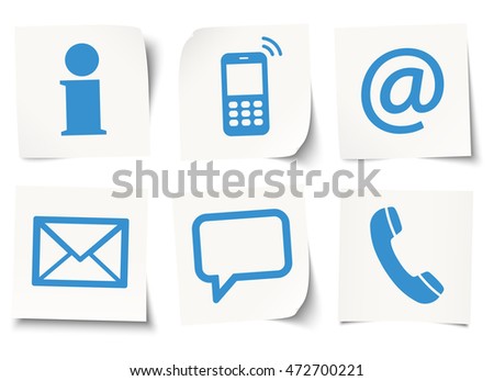 Contact Us, set of six colored icons on sticky notes