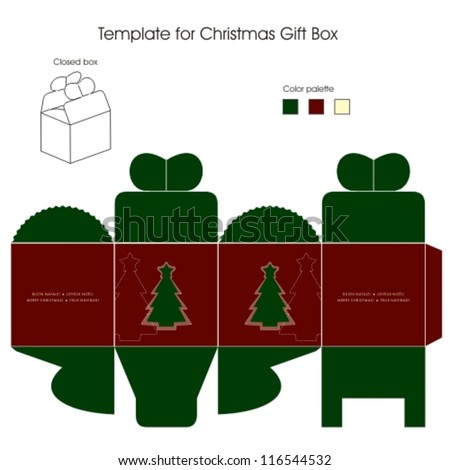 Decorative Christmas Box With Die Cut Tree Stock Vector Illustration ...