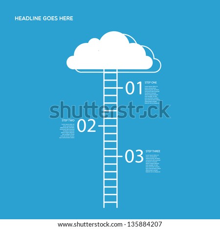 Three steps illustration with Cloud and stairs.