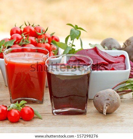 Tomato juice and beet juice - Juice squeezed from fresh vegetables