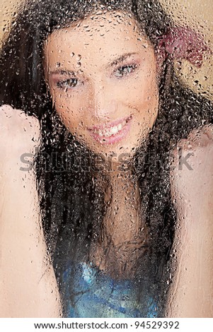 Similar – Image, Stock Photo Woman behind wet glass in shower