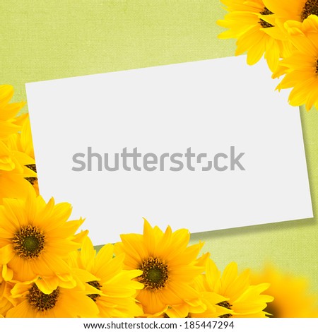 Postcard with fresh yellow flowers.Abstract flower background.