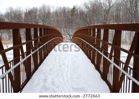 Snow covered foot bridge