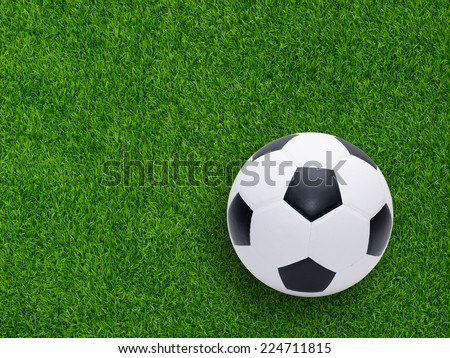 Top view of soccer or football on grass field