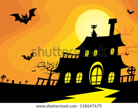 Creepy House Silhouette for Halloween Day