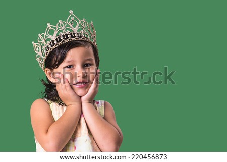 Little princess were in a corona , isolated on green screen background