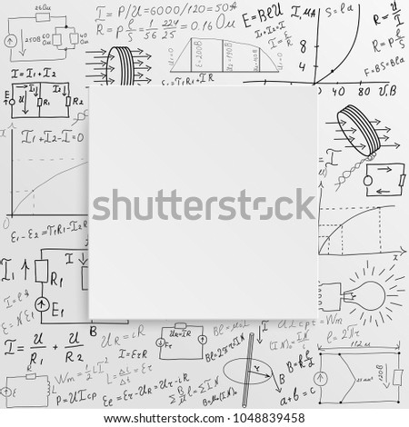 Mathematical equations and formulas on a white background. Hand-drawn diagrams and graphs. Background. Science. Doodle. Physics. Illustration. Modern design template.