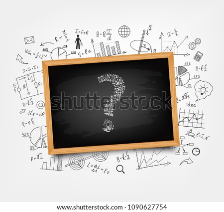 Mathematical equations and formulas on a white background. Hand-drawn diagrams and graphs.The school Board. Question mark. Science. Doodle. Physics. Illustration. Modern design template. Handwriting.