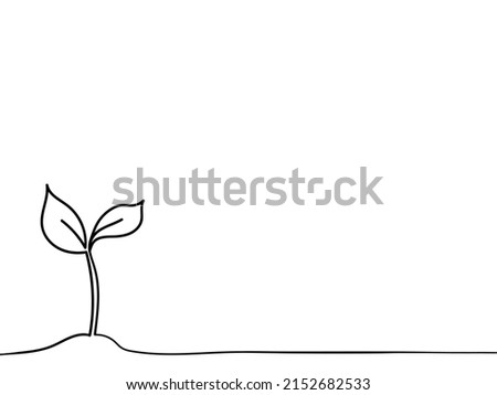Single continuous line art growing sprout. Plant leaves seed grow soil seedling eco natural farm concept design one sketch outline drawing vector illustration. Ecology