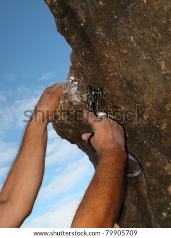 Traditional rock climbing detail