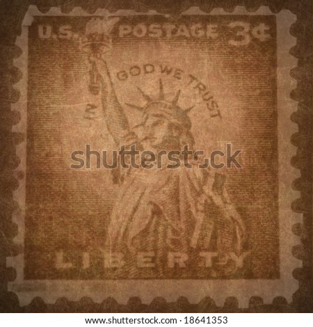 Old Liberty Stamp Rendering on a Brown Background