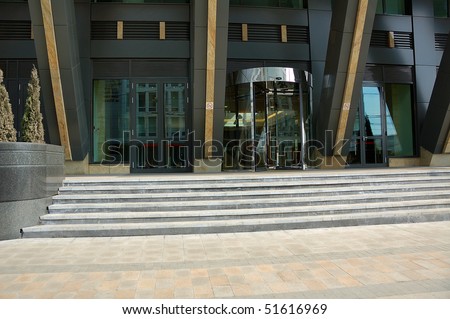 revolving door of entrance of modern office building