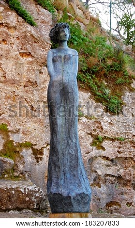 Eze, France - FEBRUARY 23: Eze, renowned tourist site on the French Riviera, near Nice, is famous worldwide for the view of the sea from its hill top and its women\' statues. - February 23, 2012