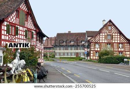BAVARIA, GERMANY - APRIL 21: Traditional Bavarian village with its houses and empty streets. Bavaria, Germany - Apr 24, 2014