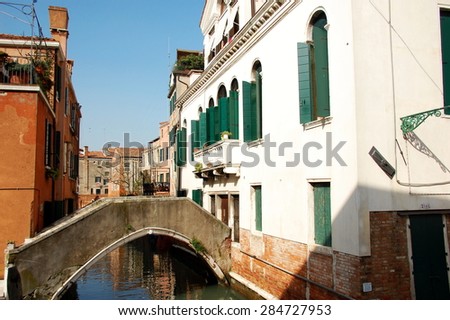 VENICE, ITALY - APRIL 6: One of the old houses in Venice and view on the canal. Venice is renowned for the beauty of its setting, its architecture and its artworks. - Apr 6, 2014