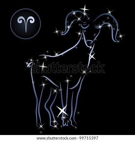 Aries/Lovely Zodiac Signs Formed By Stars On Black Background Stock ...