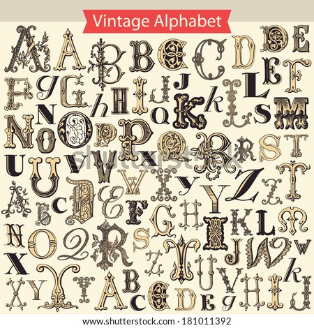 Vintage Alphabet Stock Vector Illustration 181011392 : Shutterstock