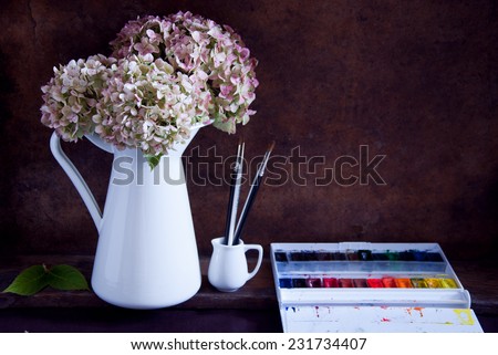 Painting hydrangea flowers