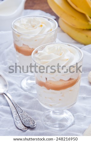 Delicious dessert with banana and caramel
