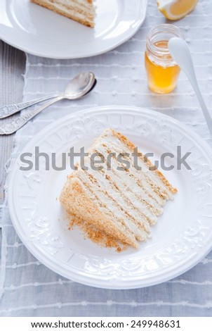 Honey cake with vanilla cream (Russian Honey Cake Medovik)
