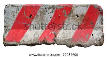 Red and white concrete barriers blocking the road. Isolated on white background