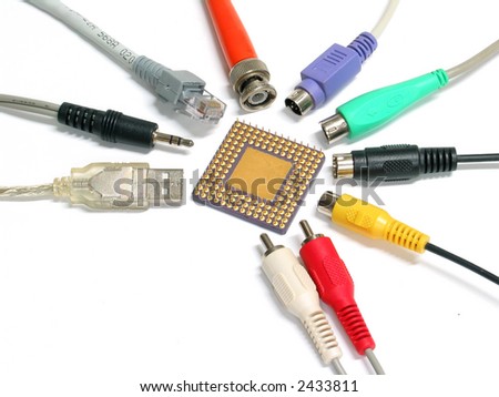 Some Computer Connectors Around An Microprocessor Chip Stock Photo ...