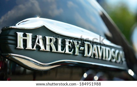 PRETORIA, SOUTH AFRICA - MARCH 29, 2014: Harley Davidson motorcycle detail, fuel tank with the logo.
