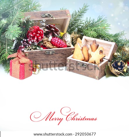 Christmas background with Christmas toys and Christmas cookies