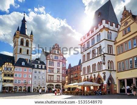 Trier, market place with Steipe in city center of ancient roman city in Rhineland-Palatinate Foto d'archivio © 