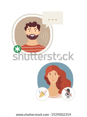 Man and woman talking in Clubhouse application flat vector illustration. Audio chat conversation. Voice messages. Social network app for cell phones. Cartoon avatars