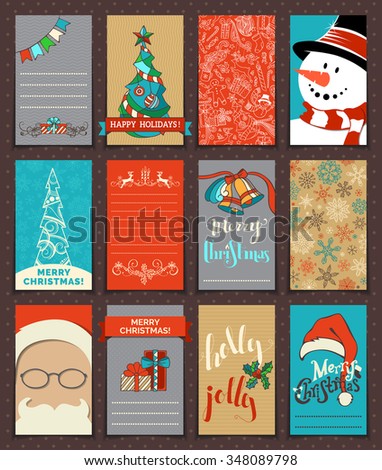 Set Of 12 Christmas Poster And Card Templates. Vector Hand-Drawn