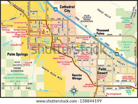 Palm Springs, California Area Map Stock Vector Illustration 138844199 ...