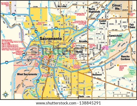 Sacramento, California Area Map Stock Vector Illustration 138845291 ...