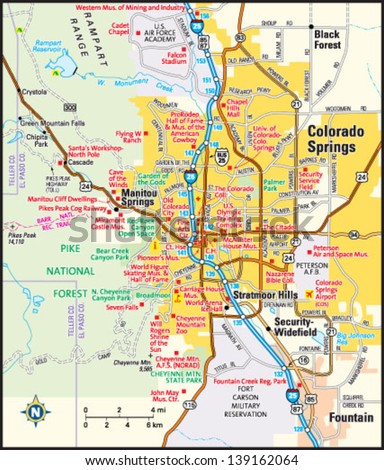 Colorado Springs, Colorado Area Map Stock Vector Illustration 139162064 ...