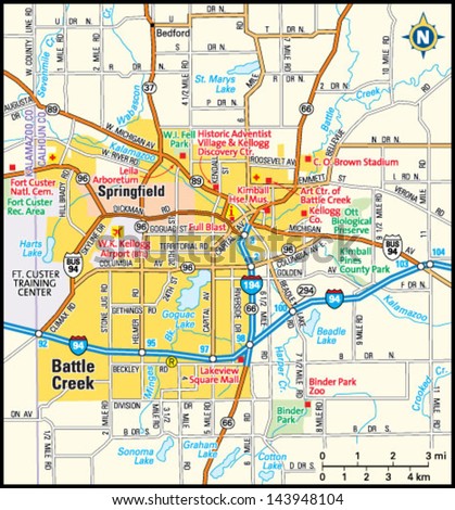 Battle Creek, Michigan Area Map Stock Vector Illustration 143948104 ...