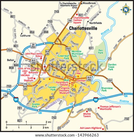 Charlottesville, Virginia Area Map Stock Vector Illustration 143966263 ...