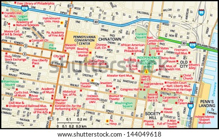 Philadelphia, Pennsylvania Downtown Map Stock Vector Illustration ...