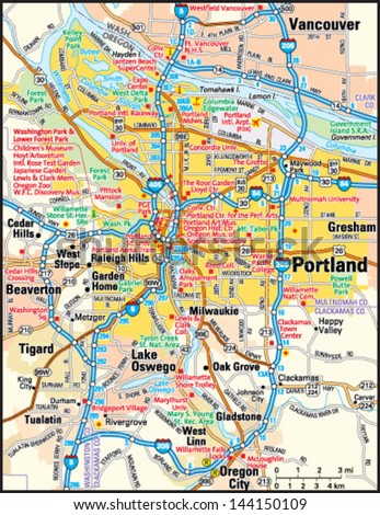 Portland, Oregon Area Map Stock Vector Illustration 144150109 ...