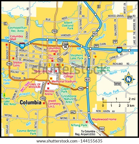 Columbia, Missouri Area Map Stock Vector Illustration 144155635 ...