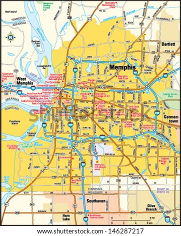 Memphis, Tennessee Area Map Stock Vector Illustration 146287217 ...