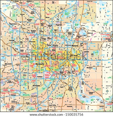 Minneapolis and St. Paul, Minnesota area map