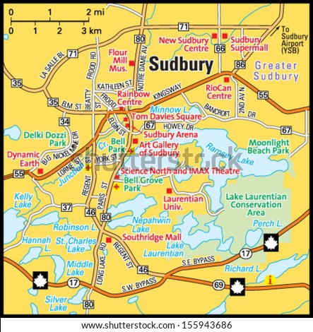 Sudbury, Ontario Area Map Stock Vector Illustration 155943686 ...