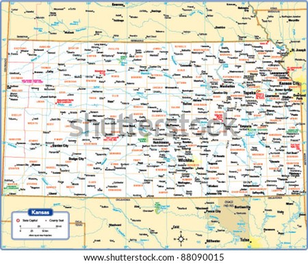 Kansas State Map Stock Vector Illustration 88090015 : Shutterstock